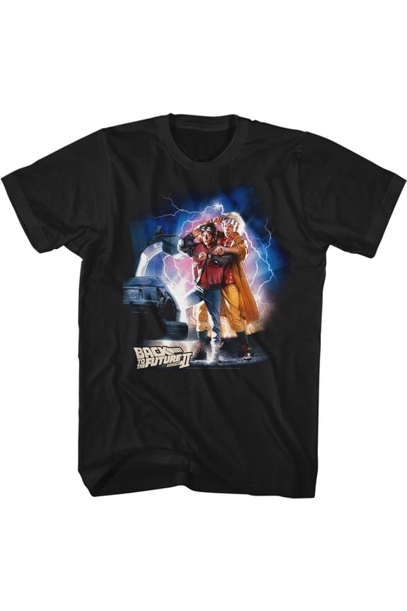 Back To The Future McFly Doc Car Lightning Black Adult T-Shirt