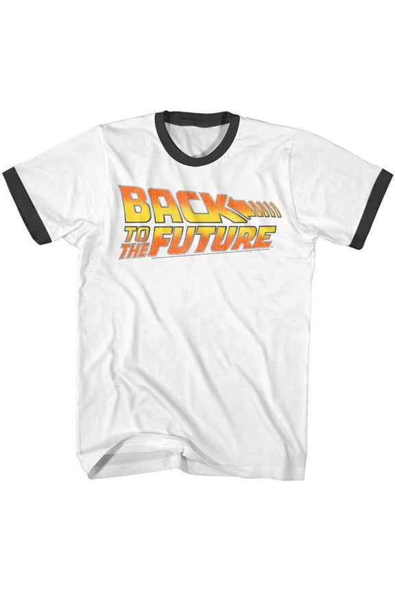Back To The Future Movies Worn Logo Adult Short Sleeve Ringer T Shirt