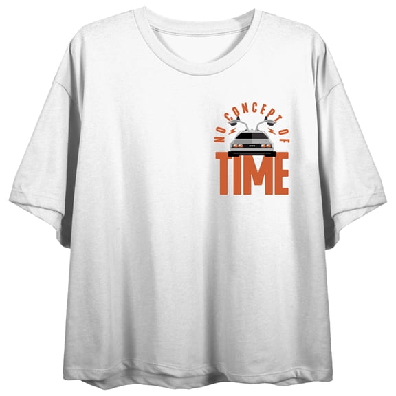 Back To The Future No Concept Of Time Crew Neck Short Sleeve Women's White Crop Top
-XL