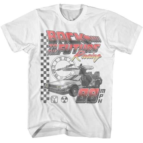 Back to the Future Racing Men's T Shirt (White, AdultM)