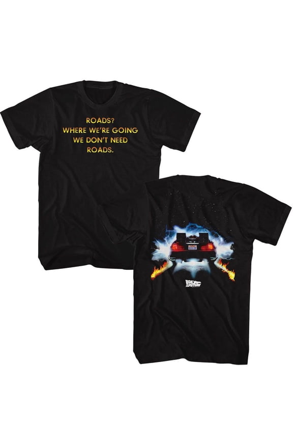 Back To The Future Roads Front And Back 2 Black Adult T-Shirt ***F&B*** 3Xlt