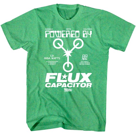 Back to The Future Flux Capacitor Caution Men's T Shirt (GreenHeather, Adult2XL)