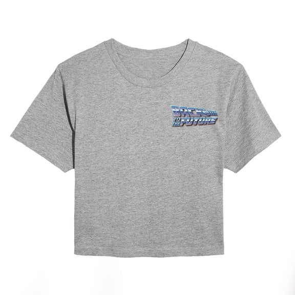 Back To The Future - Silver Shinning Logo - Juniors Cropped Cotton Blend T-Shirt