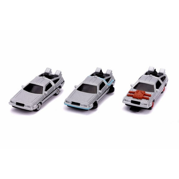 Back To The Future Time Machines 3-Pack, Gray - Jada 31583 - 1/65 scale Diecast Model Toy Car