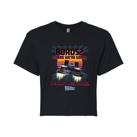 Back To The Future - Where We're Going, Don't Need Roads - Juniors Cropped Cotton Blend T-Shirt
