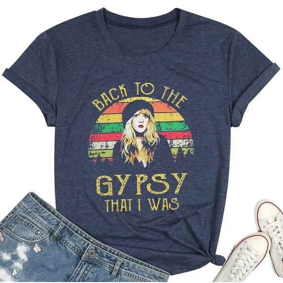 Back To The Gypsy That I Was Shirt for Women Stevie T Shirt Rock Band Tees Gypsy Graphic Tee Concert Tshirts Tops