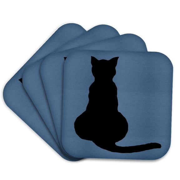 3drose, Back View of a Seated Cat Black Silhouette, Set of 4 Coasters - Soft