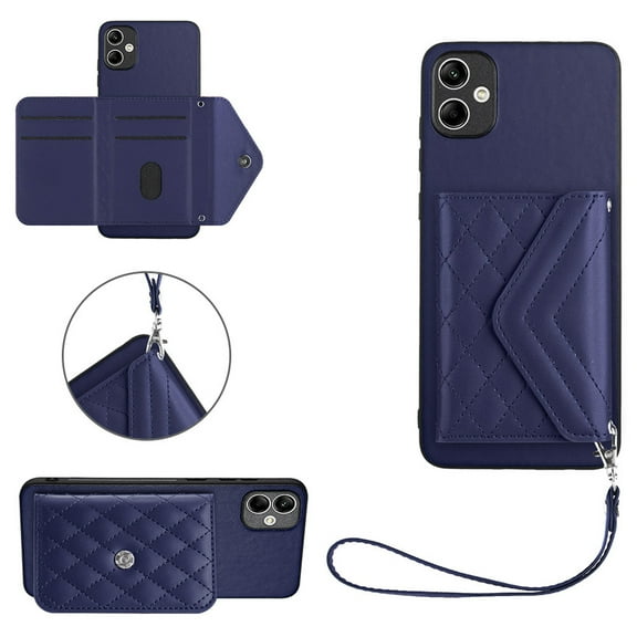 Back Wallet Case for Samsung Galaxy A05 with RFID Blocking Card Holders Stand Function Shockproof PU Leather Wallet Case with Wrist Lanyard for Samsung Galaxy A05, Blue