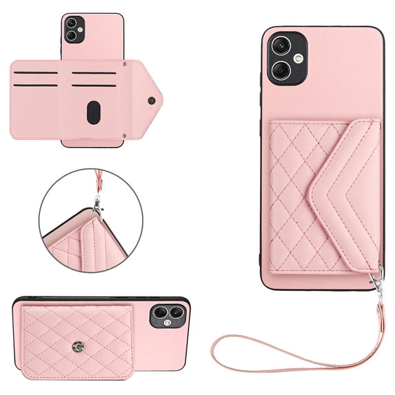 Back Wallet Case for Samsung Galaxy A05 with RFID Blocking Card Holders Stand Function Shockproof PU Leather Wallet Case with Wrist Lanyard for Samsung Galaxy A05, Pink