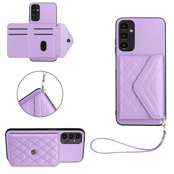 Back Wallet Case for Samsung Galaxy A05S with RFID Blocking Card Holders Stand Function Shockproof PU Leather Wallet Case with Wrist Lanyard for Samsung Galaxy A05S, Purple