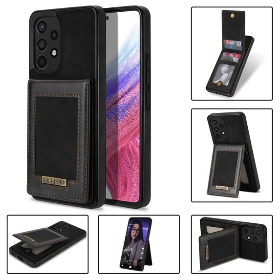 Back Wallet Case for Samsung Galaxy A13, RFID Blocking Card Slots Holder Premium PU Leather Protective Cover with Kickstand Magnetic Closure Shockproof Anti-Fingerprint Dustproof Case,Black