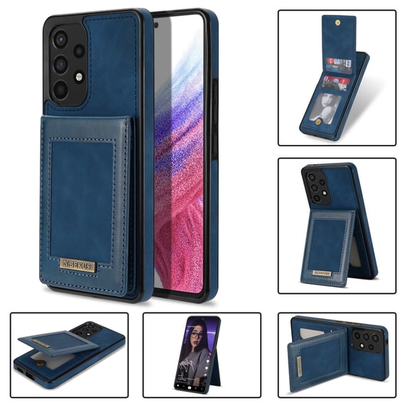 Back Wallet Case for Samsung Galaxy A13, RFID Blocking Card Slots Holder Premium PU Leather Protective Cover with Kickstand Magnetic Closure Shockproof Anti-Fingerprint Dustproof Case,Blue