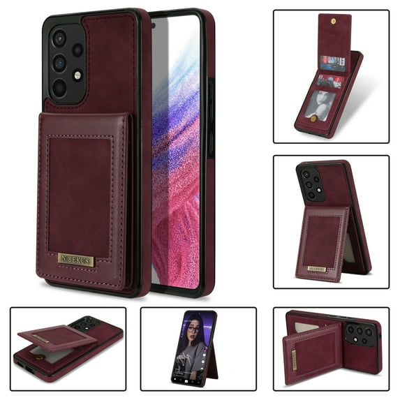 Back Wallet Case for Samsung Galaxy A13, RFID Blocking Card Slots Holder Premium PU Leather Protective Cover with Kickstand Magnetic Closure Shockproof Anti-Fingerprint Dustproof Case,Winered