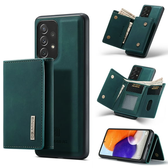 Back Wallet Case for Samsung Galaxy A73 5G, Detachable Card Slots Holder Kickstand Magnetic Closure Cover with Premium PU Leather Soft Silicone Shockproof Drop Resistant Protective Case,Green