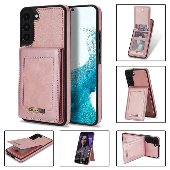 Back Wallet Case for Samsung Galaxy S23 Plus, RFID Blocking Card Slots Holder Premium PU Leather Protective Cover with Kickstand Magnetic Closure Shockproof Anti-Fingerprint Dustproof Case,Rosegold