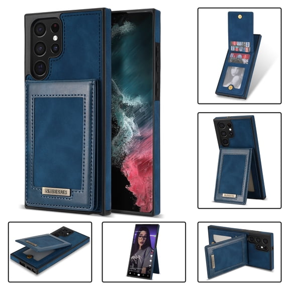 Back Wallet Case for Samsung Galaxy S23 Ultra, RFID Blocking Card Slots Holder Premium PU Leather Protective Cover with Kickstand Magnetic Closure Shockproof Anti-Fingerprint Dustproof Case,Blue