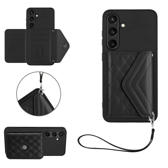 Back Wallet Case for Samsung Galaxy S24 Plus with RFID Blocking Card Holders Stand Function Shockproof PU Leather Wallet Case with Wrist Lanyard for Samsung Galaxy S24 Plus, Black