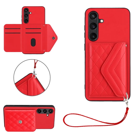 Back Wallet Case for Samsung Galaxy S24 Plus with RFID Blocking Card Holders Stand Function Shockproof PU Leather Wallet Case with Wrist Lanyard for Samsung Galaxy S24 Plus, Red