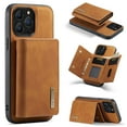 thumbnail image 1 of Back Wallet Case for iPhone 14 Pro Max, Detachable Card Slots Holder Kickstand Magnetic Closure Cover with Premium PU Leather Soft Silicone Shockproof Drop Resistant Protective Case, Brown, 1 of 9