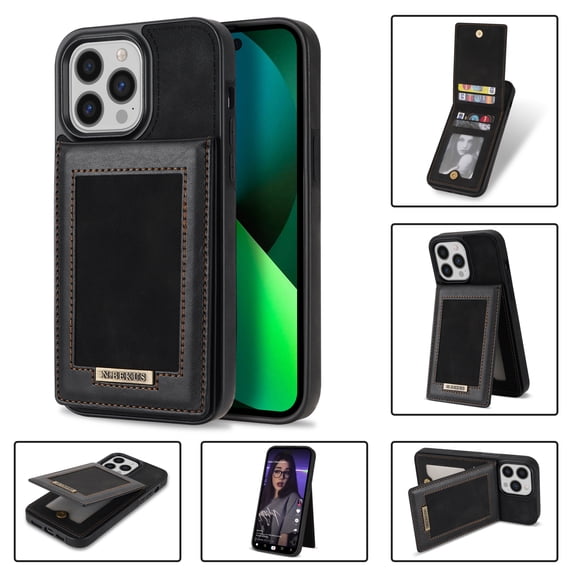 Back Wallet Case for iPhone 14 Pro Max, RFID Blocking Card Slots Holder Premium PU Leather Protective Cover with Kickstand Magnetic Closure Shockproof Anti-Fingerprint Dustproof Case, Black