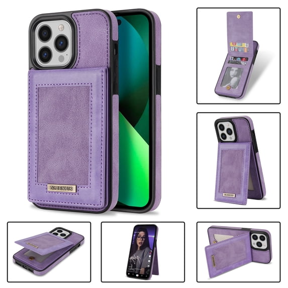 Back Wallet Case for iPhone 14 Pro, RFID Blocking Card Slots Holder Premium PU Leather Protective Cover with Kickstand Magnetic Closure Shockproof Anti-Fingerprint Dustproof Case, Purple