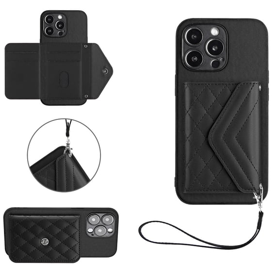 Back Wallet Case for iPhone 15 Pro Max with RFID Blocking Card Holders Stand Function Shockproof PU Leather Wallet Case with Wrist Lanyard for iPhone 15 Pro Max, Black