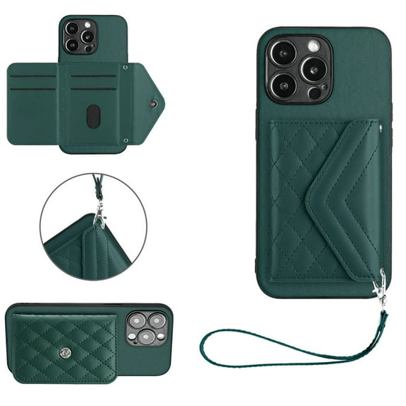 Back Wallet Case for iPhone 15 Pro Max with RFID Blocking Card Holders Stand Function Shockproof PU Leather Wallet Case with Wrist Lanyard for iPhone 15 Pro Max, Green