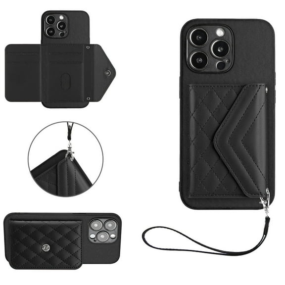Back Wallet Case for iPhone 15 Pro with RFID Blocking Card Holders Stand Function Shockproof PU Leather Wallet Case with Wrist Lanyard for iPhone 15 Pro, Black