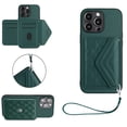 thumbnail image 1 of Back Wallet Case for iPhone 15 Pro with RFID Blocking Card Holders Stand Function Shockproof PU Leather Wallet Case with Wrist Lanyard for iPhone 15 Pro, Green, 1 of 7