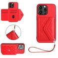 thumbnail image 1 of Back Wallet Case for iPhone 15 Pro with RFID Blocking Card Holders Stand Function Shockproof PU Leather Wallet Case with Wrist Lanyard for iPhone 15 Pro, Red, 1 of 7