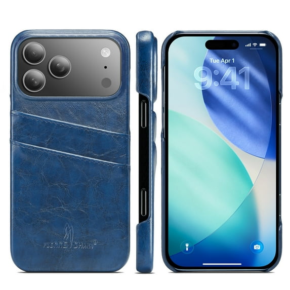 Back Wallet Case for iPhone 17 Pro, Vintage Oil Wax Pattern PU Leather Cover with Back Card Slots Holder Rugged Anti-Scratches Shockproof Protective Slim Case for iPhone 17 Pro, Blue