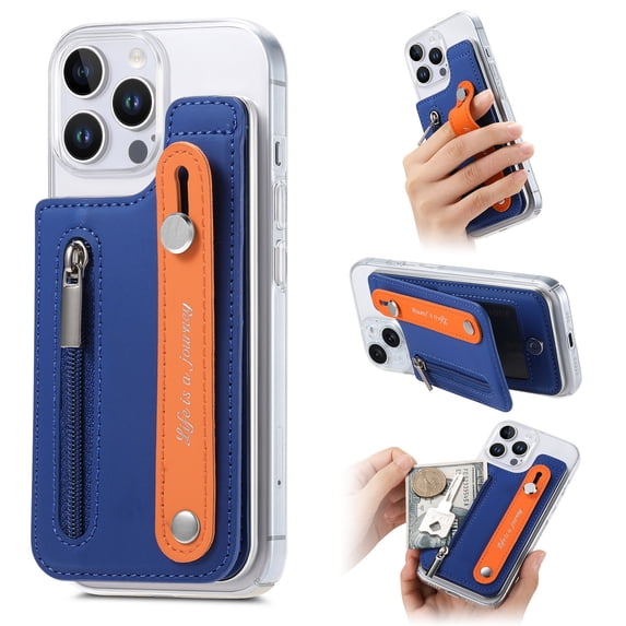 Back Wallet for iPhone 13 Case with Card Holder, PU Leather RFID Blocking Card Slots Zipper Purse Case with Wristband, Magnetic Clasp Flip Stand Clear Durable Phone Cover, Blue