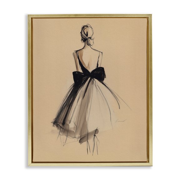 Stupell Industries Back With A Bow Dress Gold Framed Floater Canvas Wall Art, design by Svetlana Aleynikova, 21 x 17