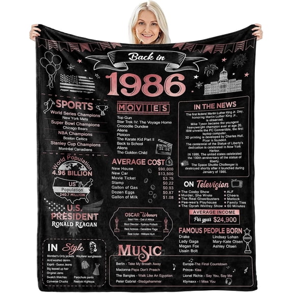 Back in 1986 Birthday Throw Blanket for 40th Birthday Gifts for Women Men Vintage 1986 Milestone Keepsake Flleece Blanket