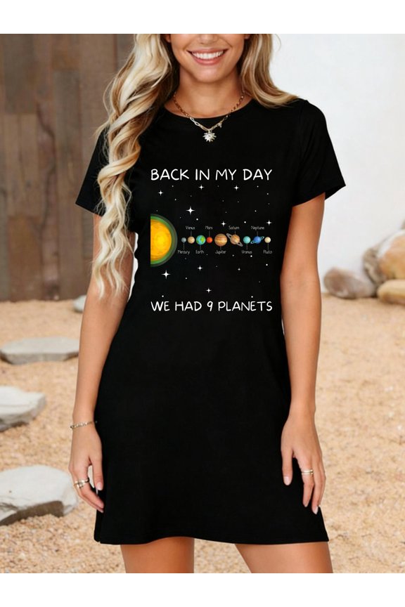 Back in My Day We Had Nine Planets - Space & Pluto Astronomy T-Shirt Dress Casual Summer Dress Everyday Outfit