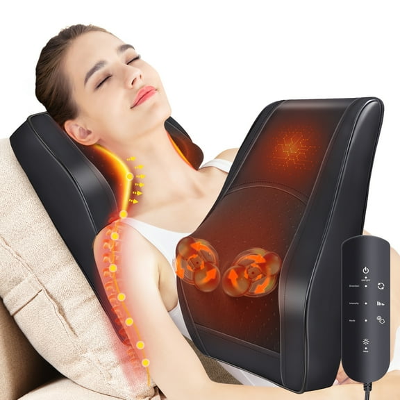 Back massager with heating function, suitable for neck and back massage, 3D kneading massage pillow, suitable as a gift for men, women, moms dads.