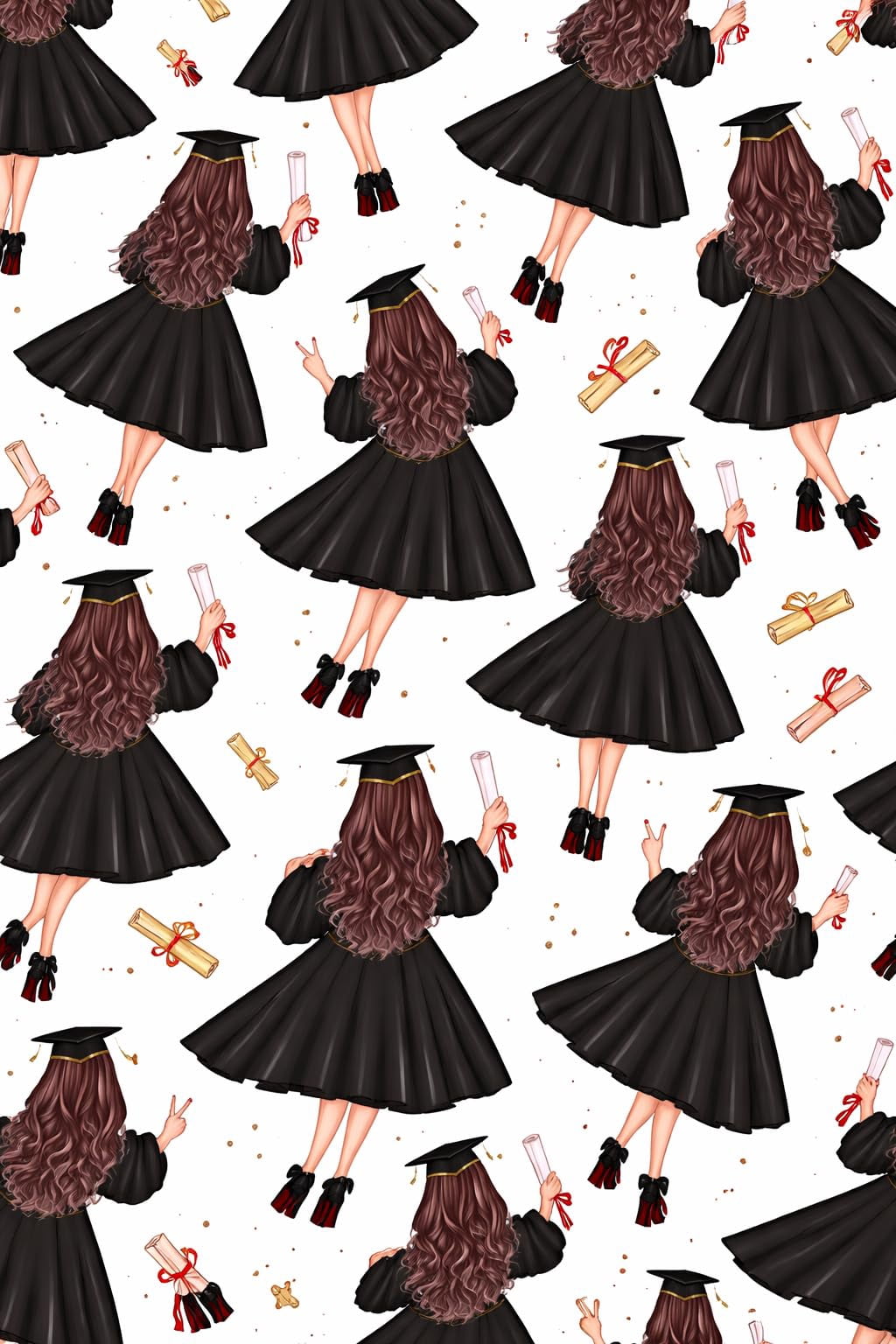 Girls Graduation Patterns Back of Brunette in Cap & Gown Graduation Pattern Edible Chocolate ...
