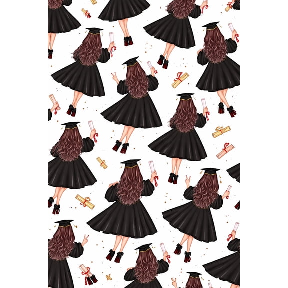 Back of Brunette in Cap & Gown Graduation Pattern Edible Chocolate Transfer Sheet, by Tnct. (1 Count)