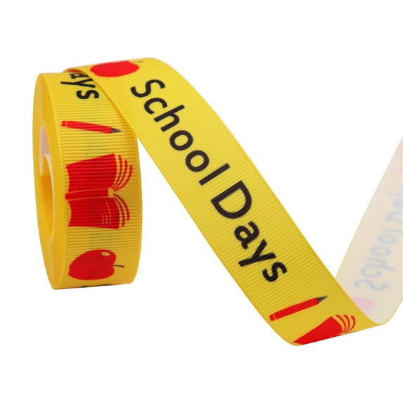 Back to schol Decorative Silk Ribbon, 2.2 cm Wide x 10 Yards, schol Theme Printed with Ruler, Bus, ABC, Pancil, boks, High Quality for Summer Wreath or Gift Wrap