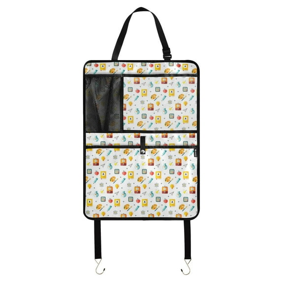 Back to school pattern design(3) 77 Pack Kick Mat Back Seat Protector With Storage Pockets, Universal Car Seat Back Organizer For Pets, Waterproof Backseat Protector For Most Car