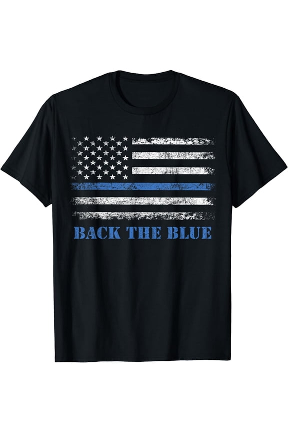 Back the Blue Thin Blue Line American Flag - Police Support Funny Creative Graphic T-Shirt Black Small
