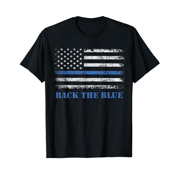 Back the Blue Thin Blue Line American Flag - Police Support T-Shirt Men Women Vintage Casual T-Shirt