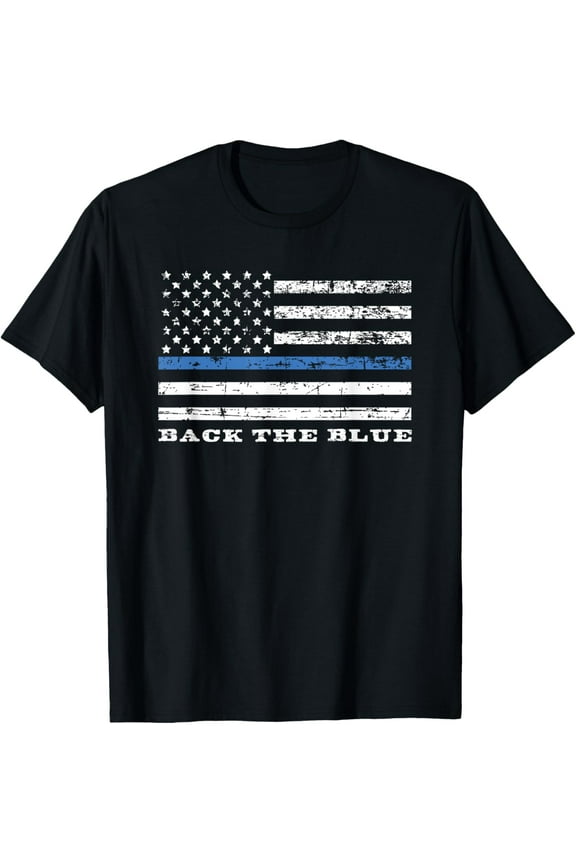 Back the Blue Thin Blue Line American Flag Police Support T-ShirtMen and women, Black T-shirt, size: Extra large