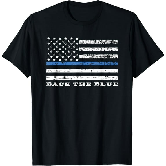 Back the Blue Thin Blue Line American Flag Police Support T-Shirt
