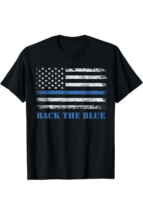 Back the Blue Thin Blue Line American Flag - Police Support T-Shirt