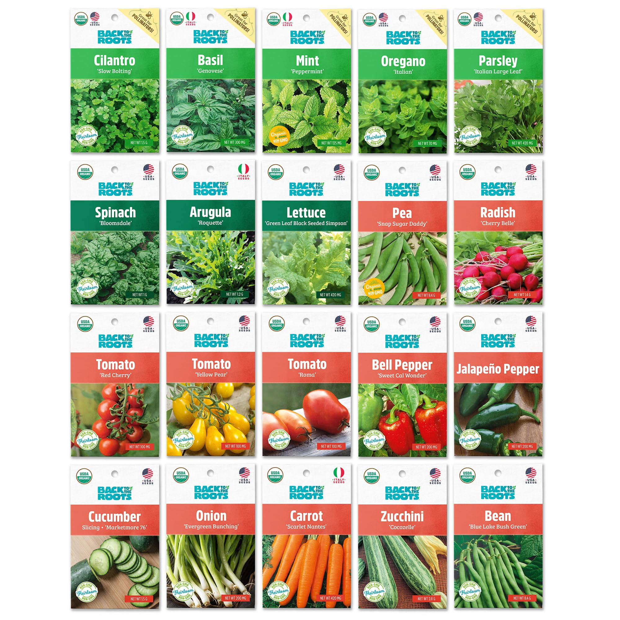 Back to theITSC&nbsp;Roots Organic Seed Bundle - Herbs and Vegetables Variety Pack for Planting - Assorted Non-GMO Seed Mix for Beginner Indoor and Outdoor Gardening, (Pack of 20)