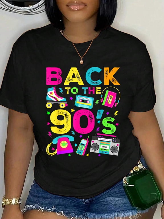 Back to 90's 1990s Vintage Style Nineties Retro Party T-Shirt Graphic Tee summer Tops For Women Round Neck Fashion Cotton shirts