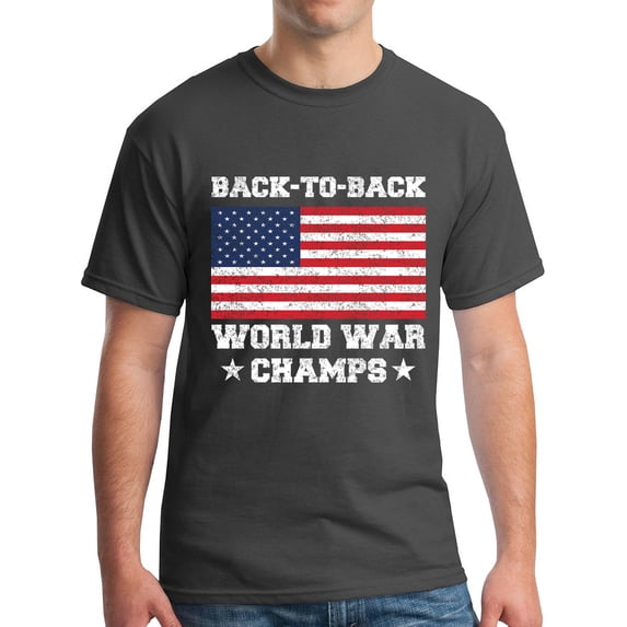 Back to Back World War Champs United States of America Men's Vintage Graphic Tee - Charcoal