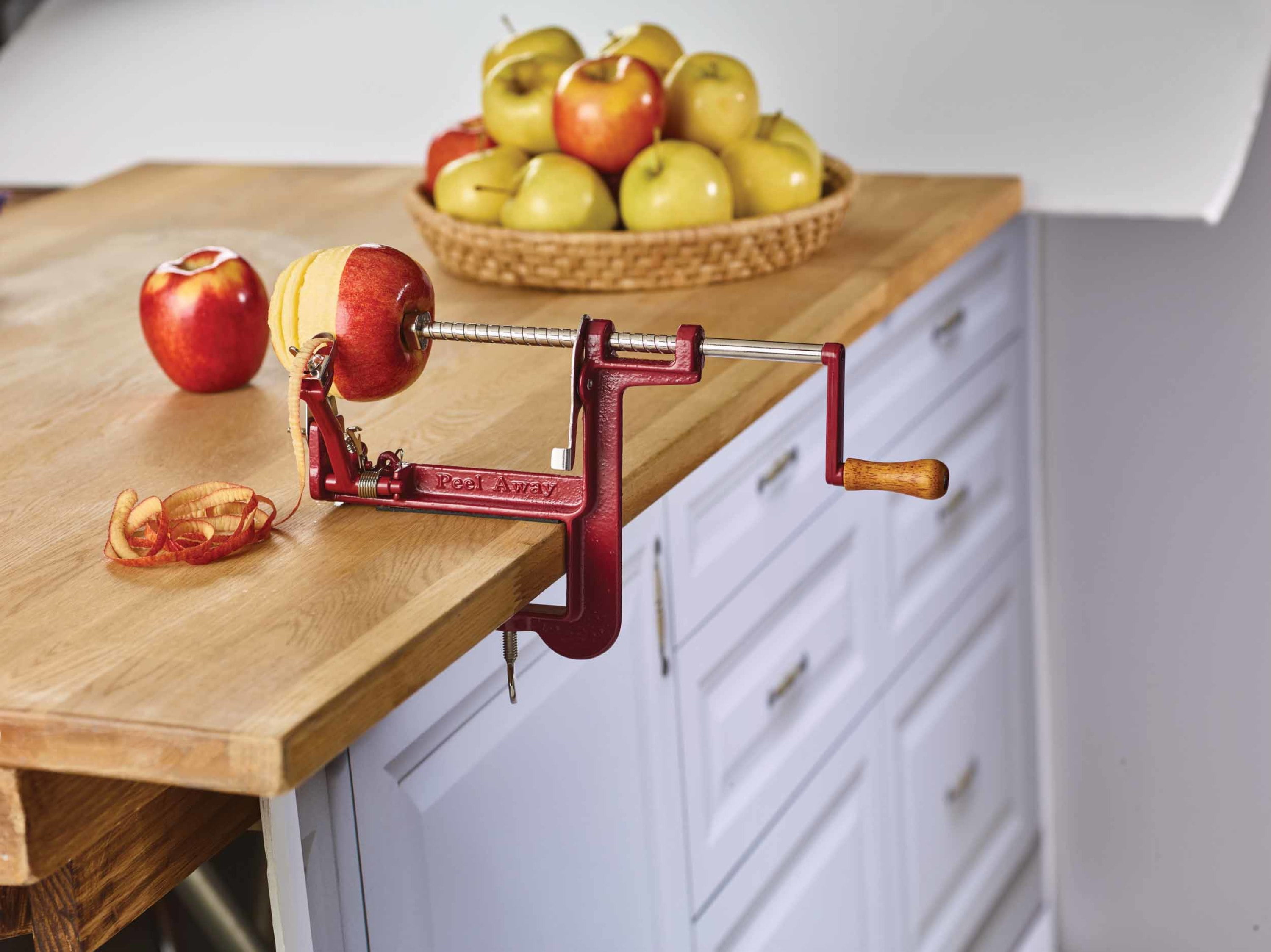 Red Cast Iron Apple Peeler with Wood Handle