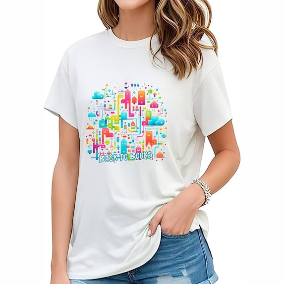 Back to Books Back to School Gifts Stylish Women's Graphic Tee - Soft and Comfortable Short Sleeve Shirt with Unique Chest Print